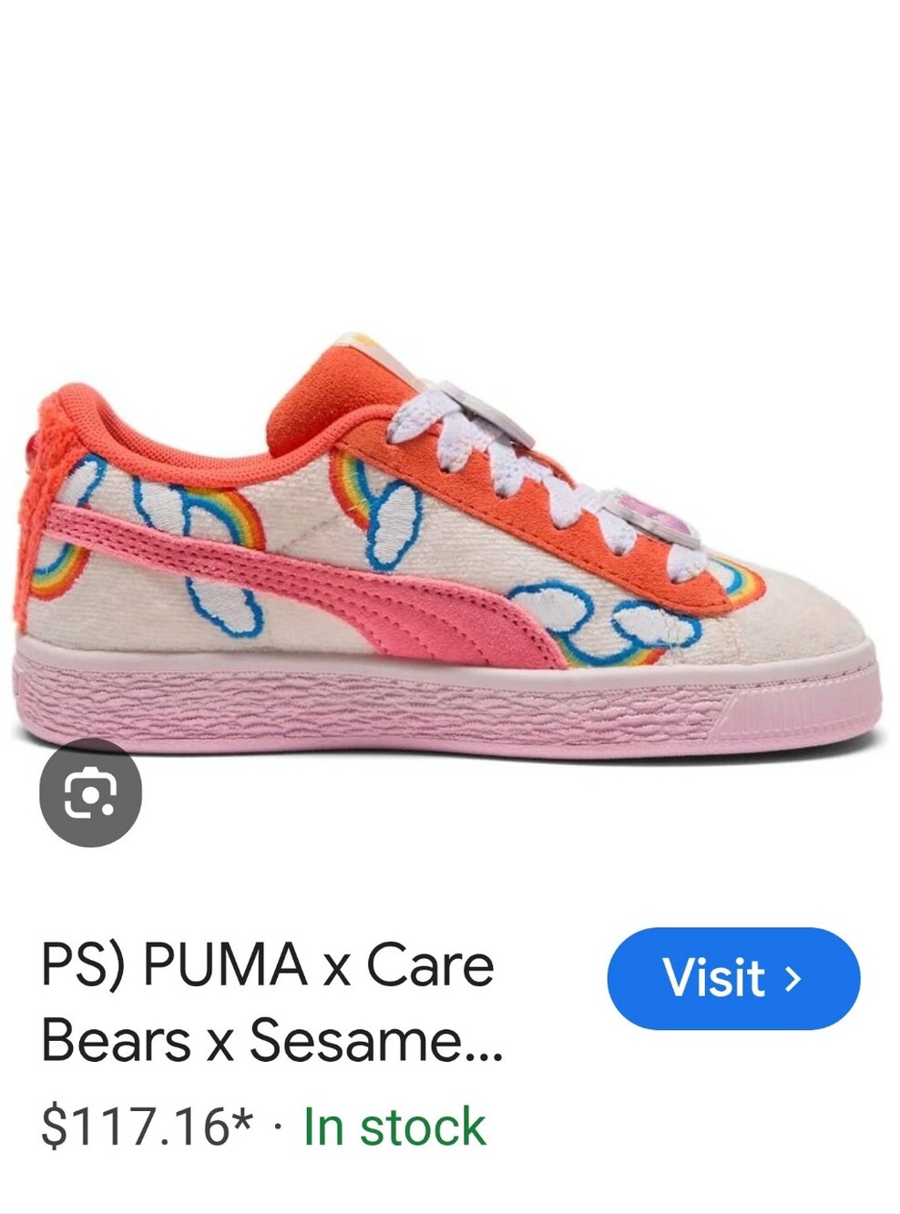 PUMA Kids' Care Bears Pink Rainbow Suede Sneaker